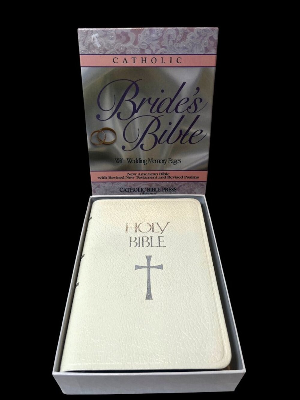 Catholic Brides Bible NAB White Leatherflex Silver Edges Wedding Memory Pages